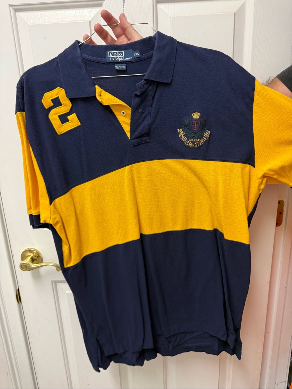 Polo by Ralph Lauren Navy and Yellow Striped Rugby Polo